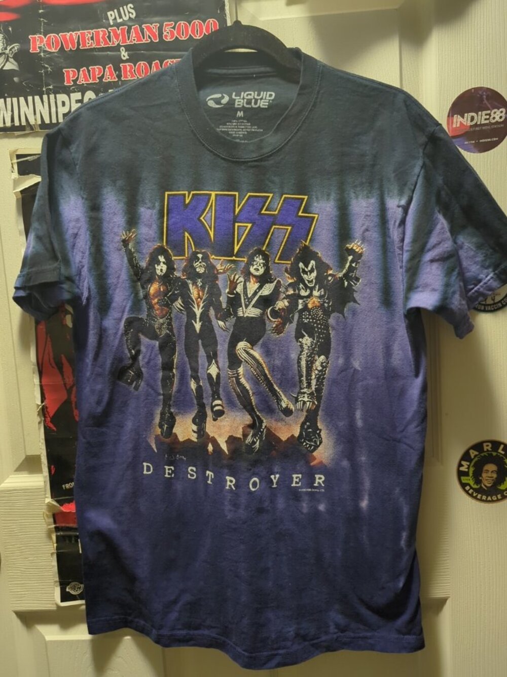 Vintage 2005 Liquid Blue KISS Destroyer Concert Tie Dye T-Shirt Band Rock Medium